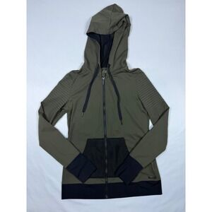 Betsey Johnson Performance‎ Moto Zip Up Hoodie Olive Green Black Small
